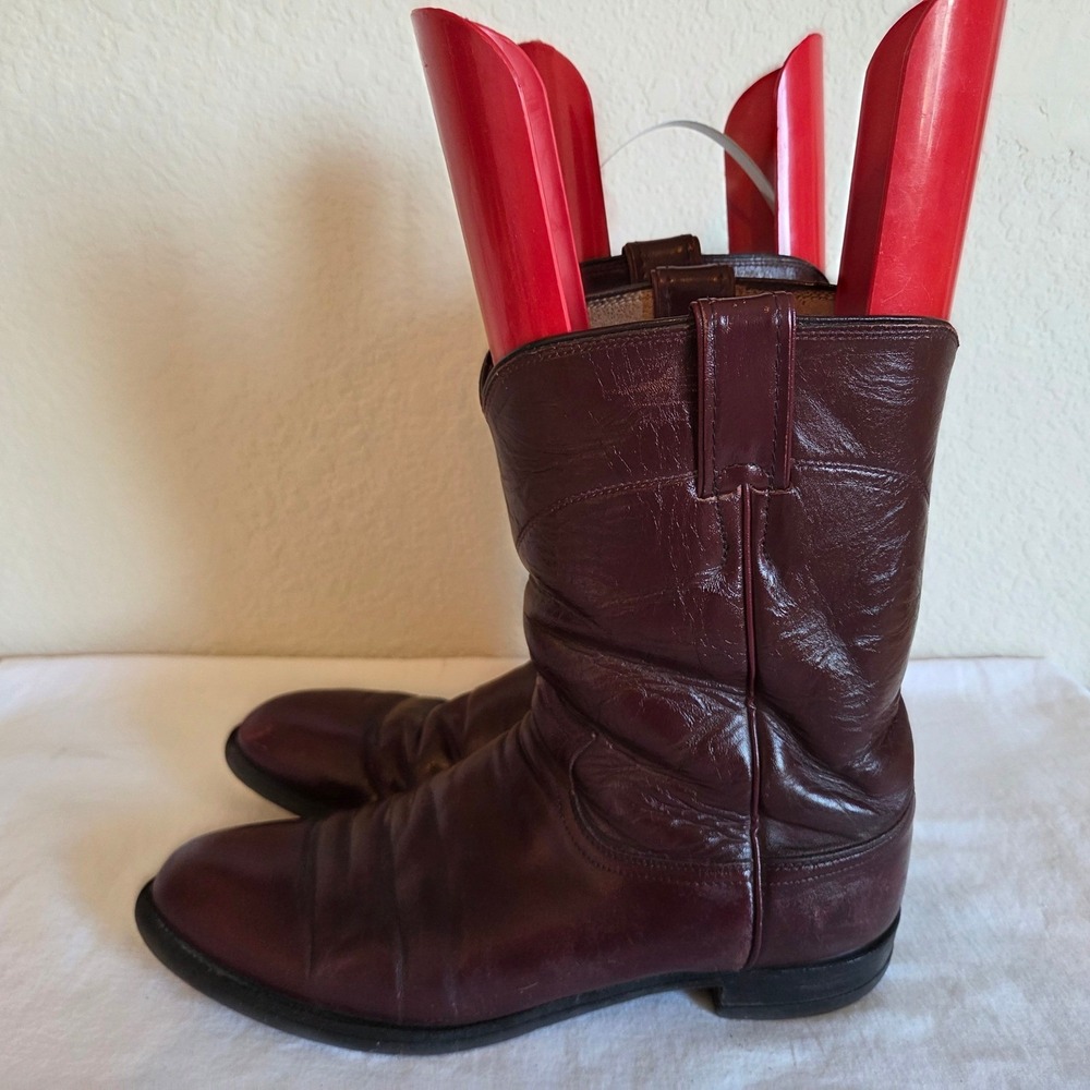 Justin 3037 Mens Roper Boots Burgundy Leather Western Cowboy Made in USA 10 B